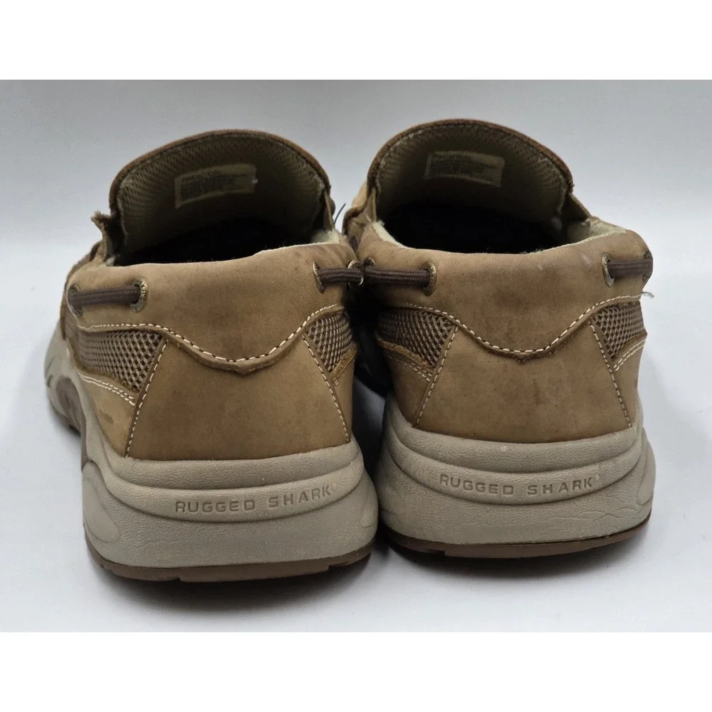 Rugged Shark Boat Shoes Men's 9.5M Atlantic Cognac Tan Leather Lace Up Comfort‎